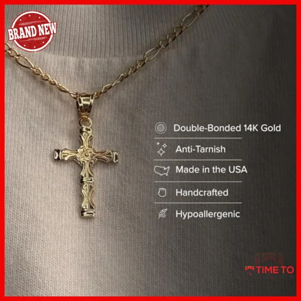 14K Gold Cross Pendant, Regal Scroll Design, Religious Jewelry, 1-1/8 Inch